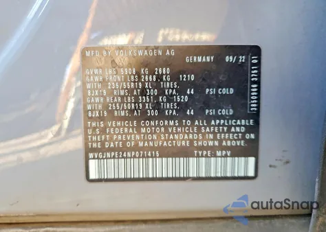 2022 Volkswagen Id.4 Pro from USA, damaged, VIN WVGJNPE24NP071415